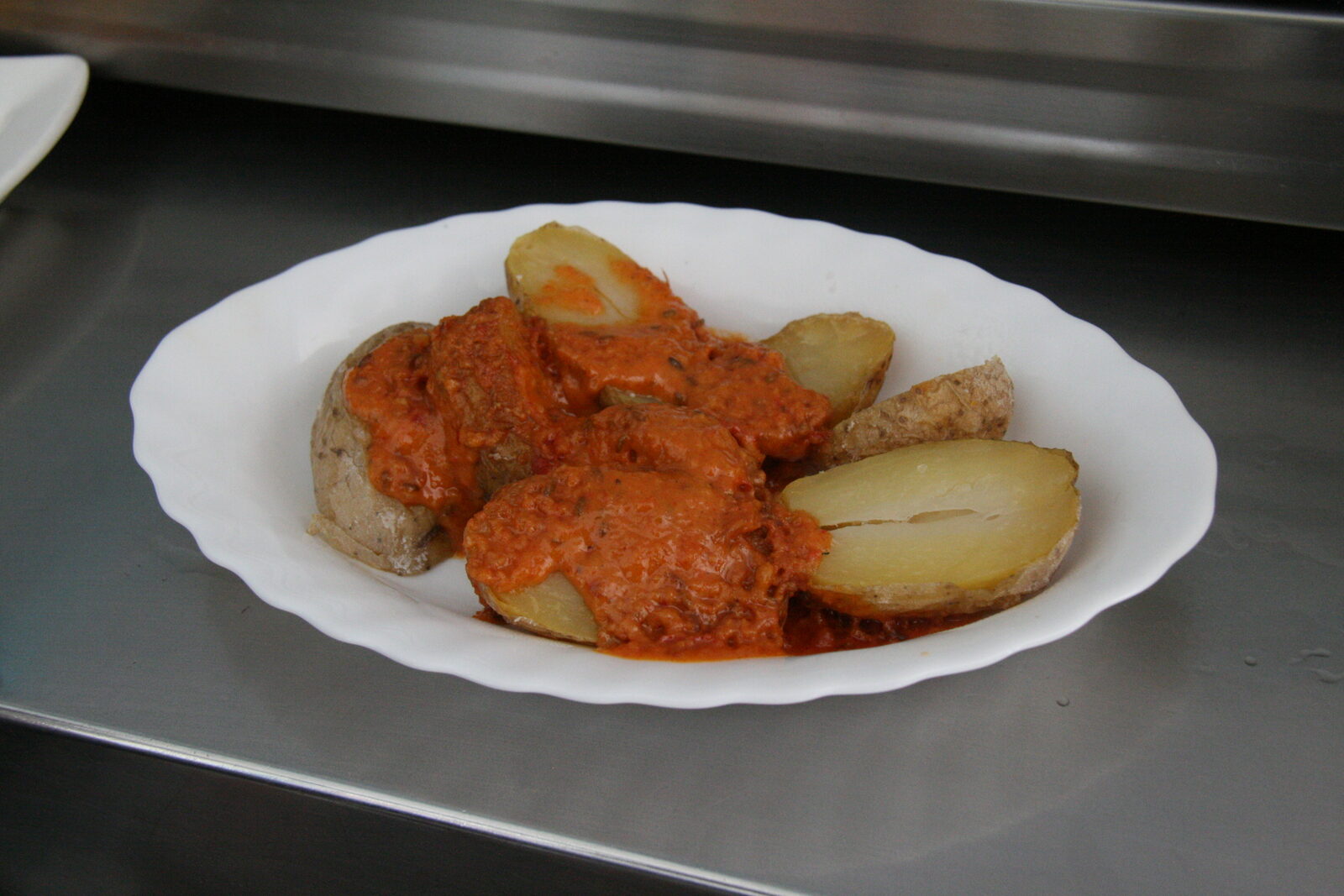 Papas arrugadas served with mojo rojo, the signature Canarian dish, Lanzarote