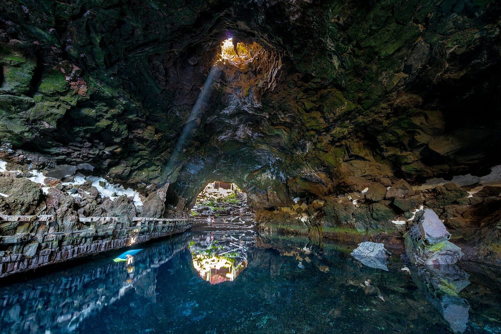 The open-air saltwater lagoon at Jameos del Agua, the Manrique-designed lava tube site in northern Lanzarote
