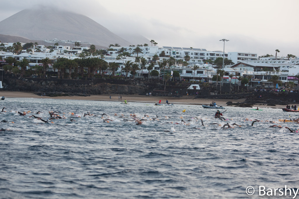 Ironman Lanzarote triathlon in Costa Teguise with volcanic landscape